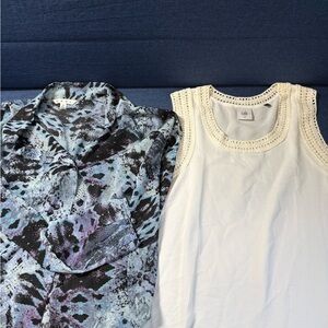 CAbi Multicolor Blouse and White Sleeveless Top